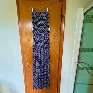 Tart Jumpsuit Navy and White Zig-Zag Pattern Long
Flowy Strapless